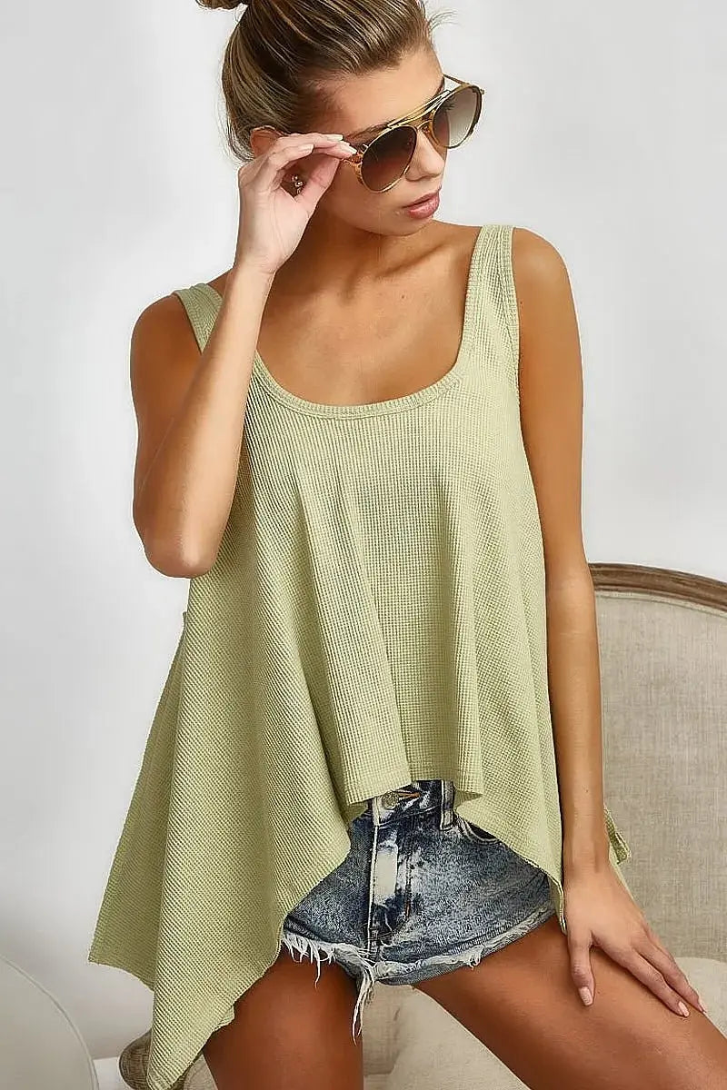 BiBi High and Low Flare Knit Tank Top for Effortless Style - Love Salve